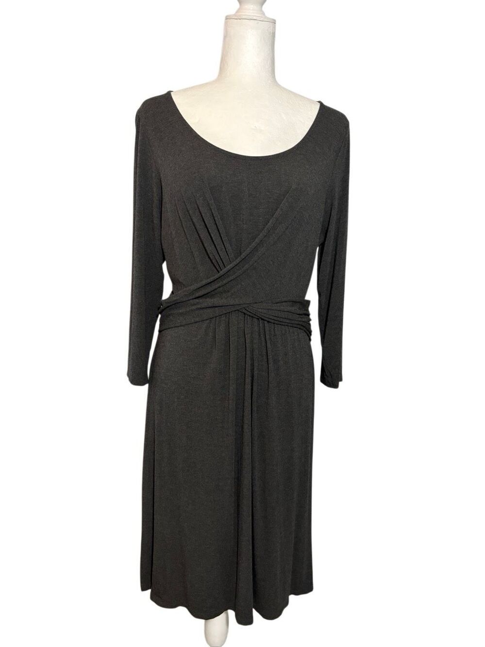 Boden charcoal gray Emma jersey dress with twist front draped bodice - 10